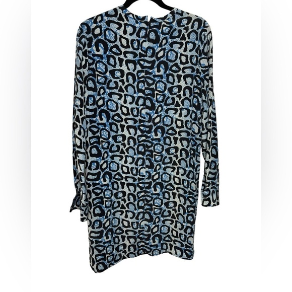 Equipment Femme Blue Black Cheetah Print Silk Long Sleeve Mini Dress Size Small - Picture 5 of 10
